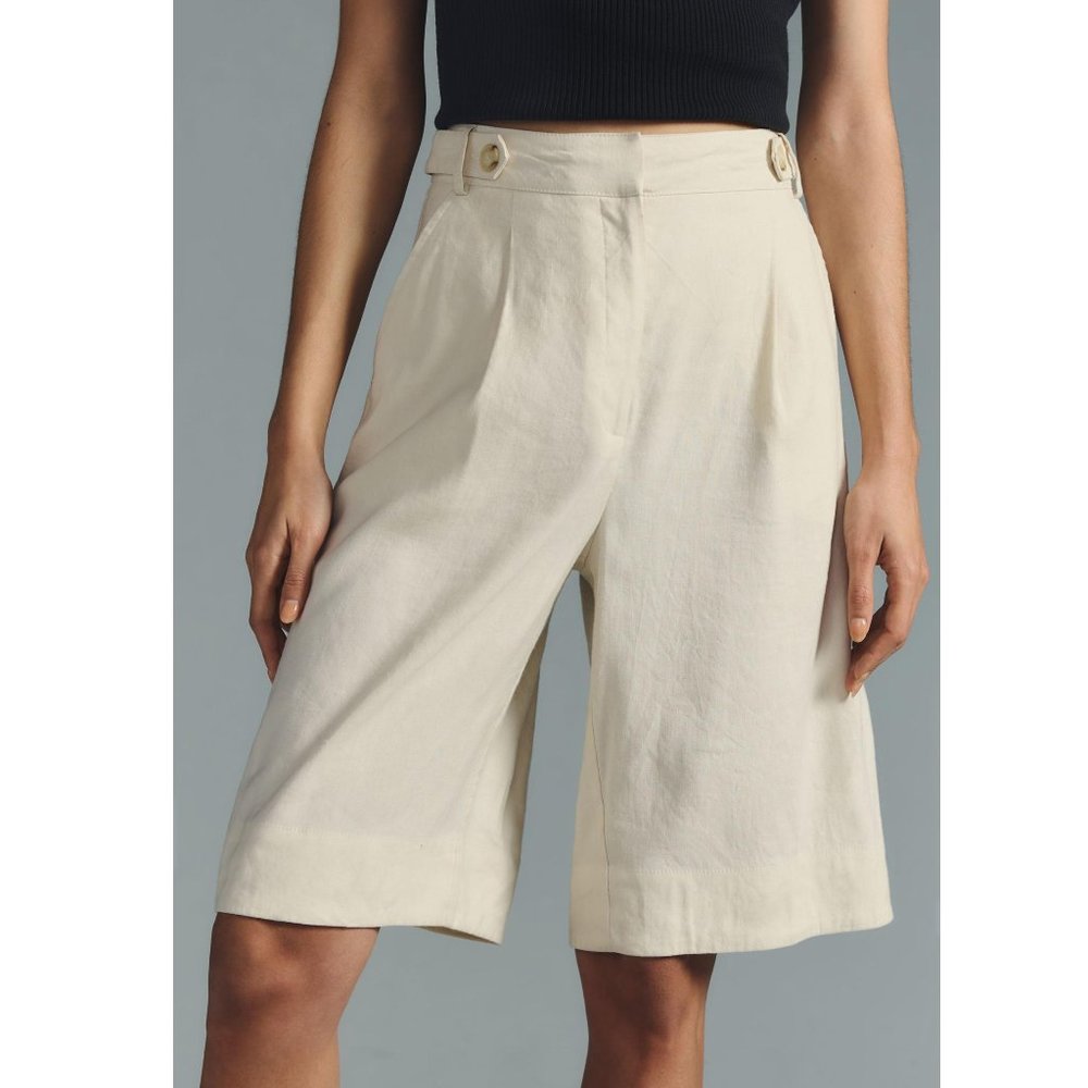 Anthropologie Maeve Longline Linen Shorts Ivory Cream - 6
